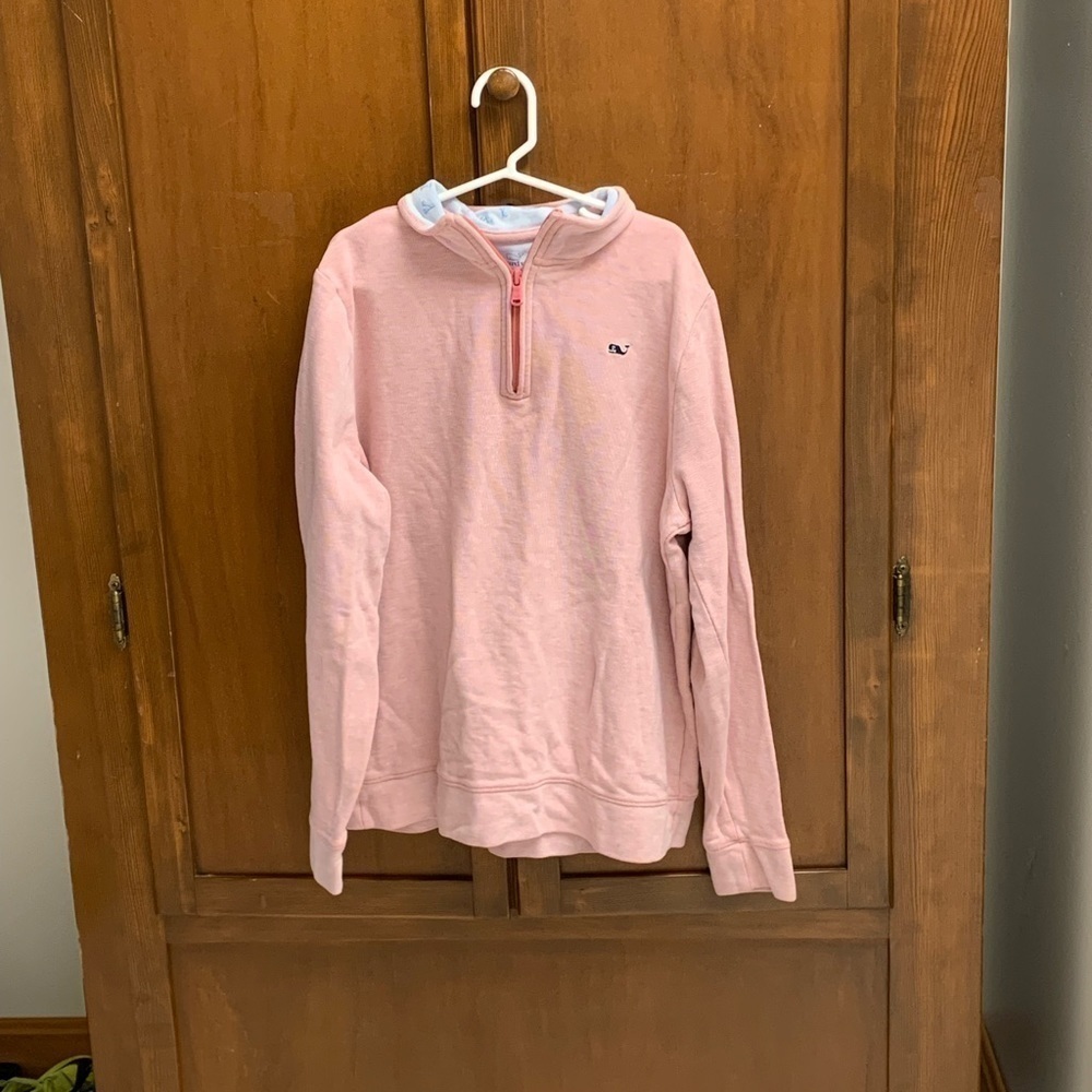 Vineyard Vines pink girls large pullover 1/4 zip blue whale logo barbie